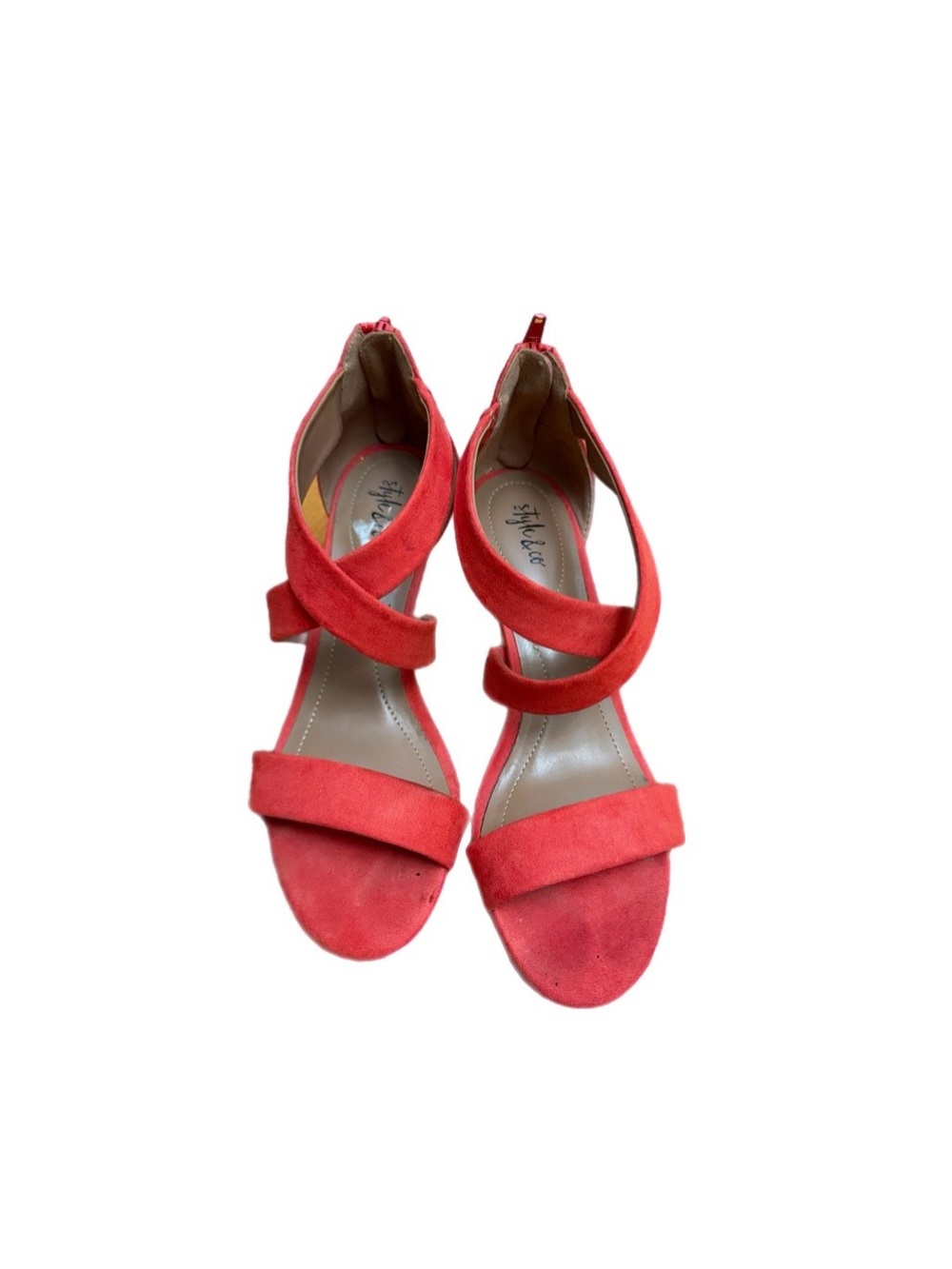 Style & Co Orange Suede Cross-Strap Mid Heel Sandals